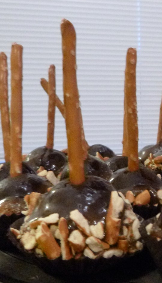 All Over and Under the Rhine: Peanut cake mixed with chocolate stout ganache, dipped in stout caramel and garnished with pretzels